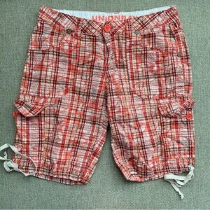 Cargo Bermuda Shorts Red White Plaid Size 3 Cotton Unionbay
